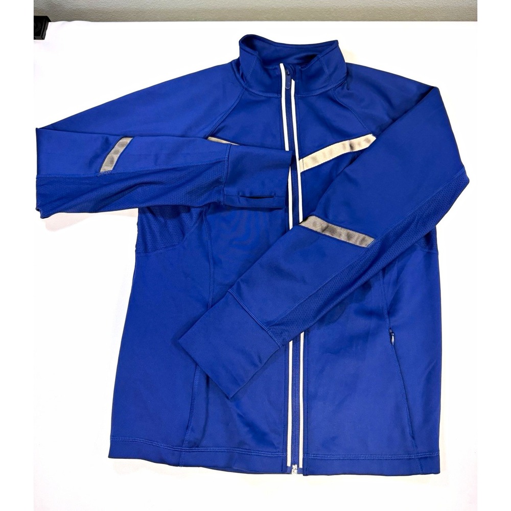 Fila Sport Running Jacket Womens Large Royal Blue Full Zip Thumbholes Reflective